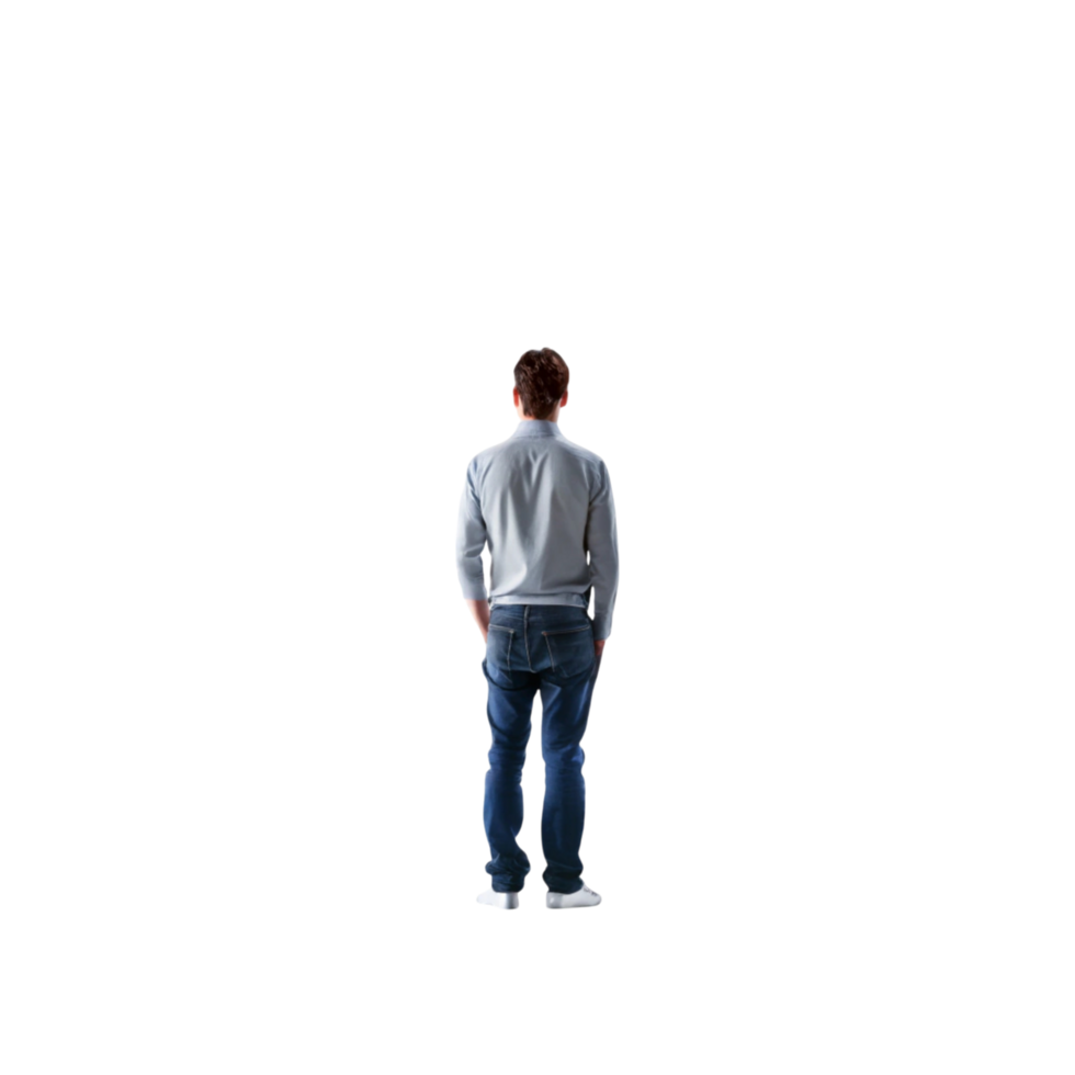 Man standing alone, facing away from the viewer, expressing solitude and personal reflection in a dark, empty setting png