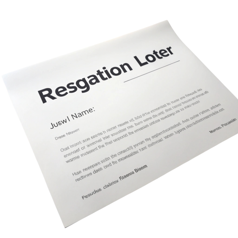 Resignation letter with distorted text, representing a symbolic act of quitting a job or submitting a notice to resign png