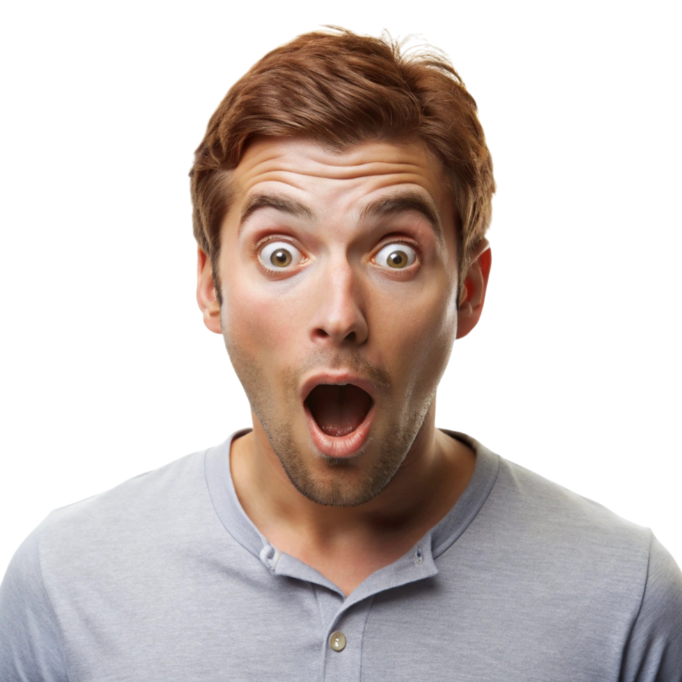 Astonished male with an open mouthed expression, reacting to an unexpected event, showing disbelief and surprise png