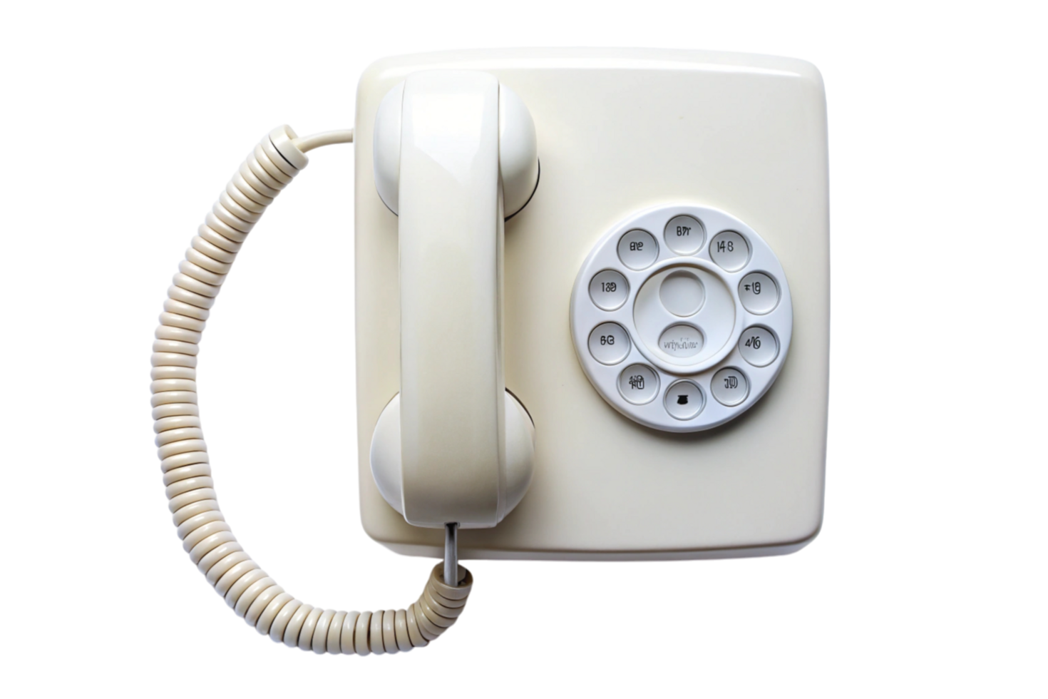 Retro corded landline phone in beige with vintage rotary dial on Transparent Background png