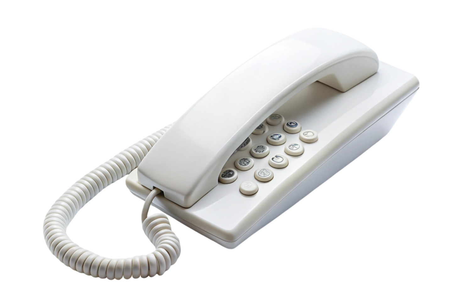 Classic beige corded telephone with rotary dial and coiled cable isolated on Transparent Background png