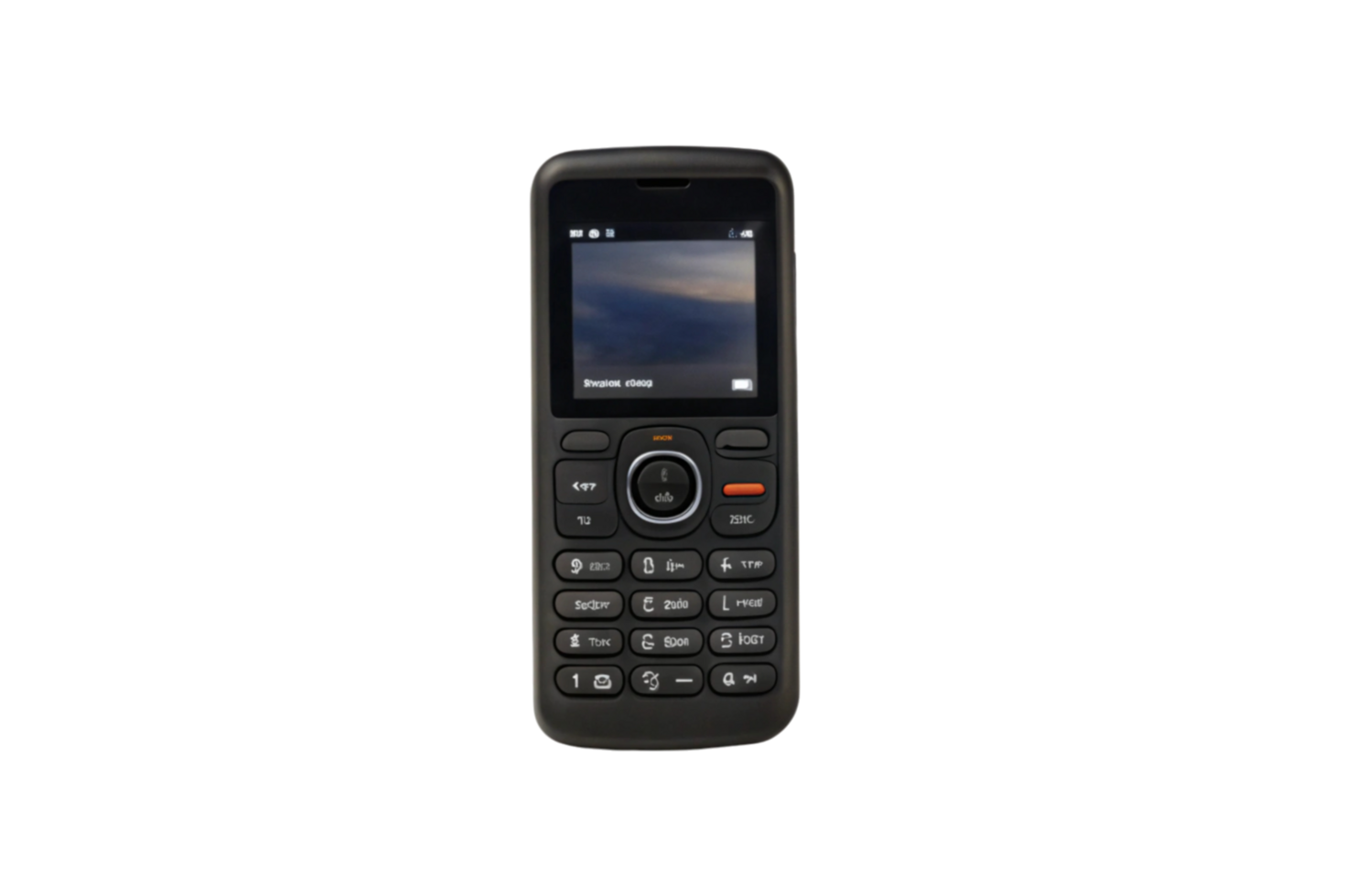 Simple feature phone on white, highlighting retro mobile phone design with physical buttons and monochrome screen png