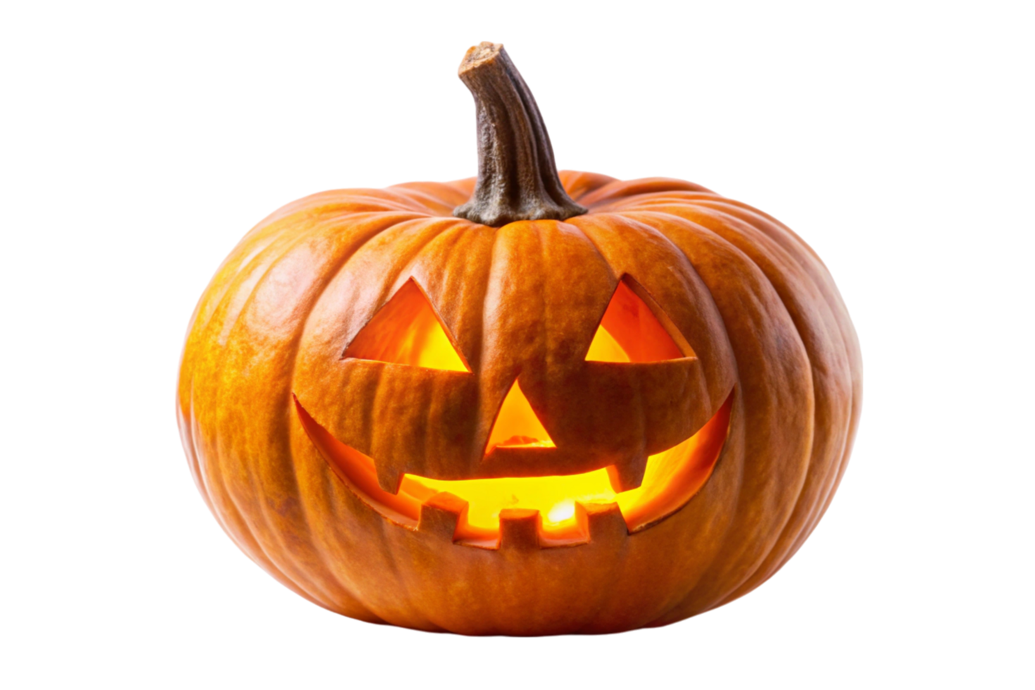 Smiling jack o lantern pumpkin isolated, representing Halloween decoration, fun, and seasonal atmosphere png