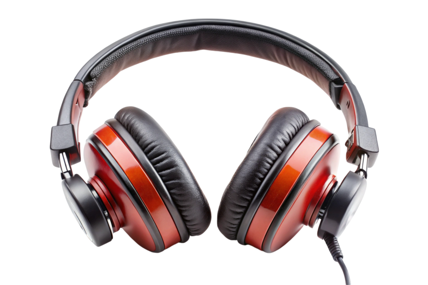 High quality over ear headphones with red and black design isolated on Transparent Background, perfect for music and audio concepts png