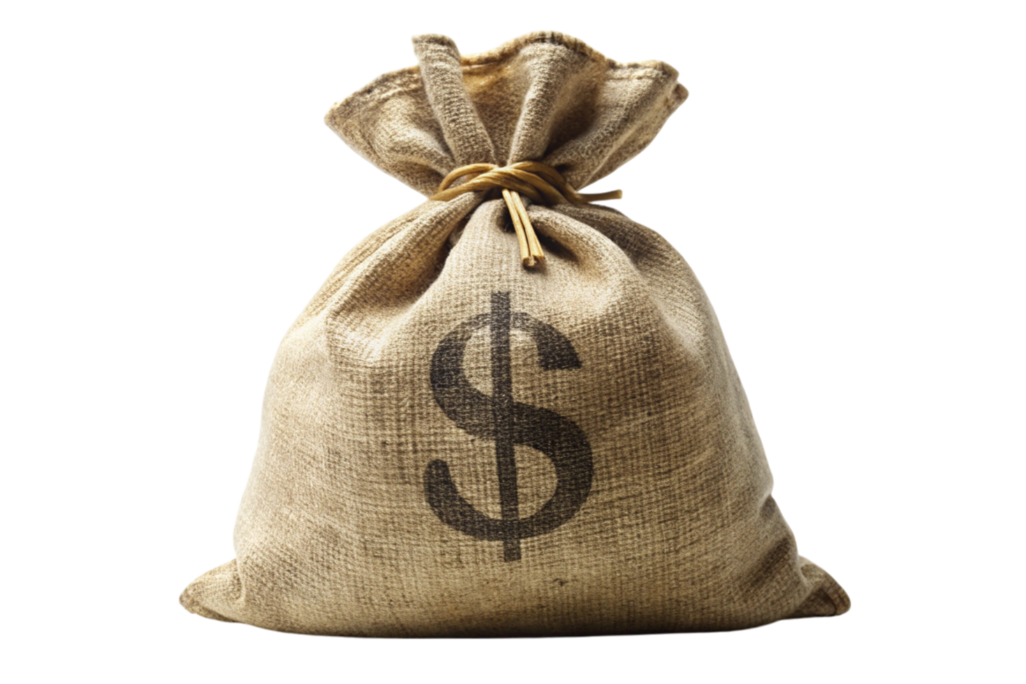 Simple burlap money bag with dollar symbol, isolated on Transparent Background, representing wealth and financial security png