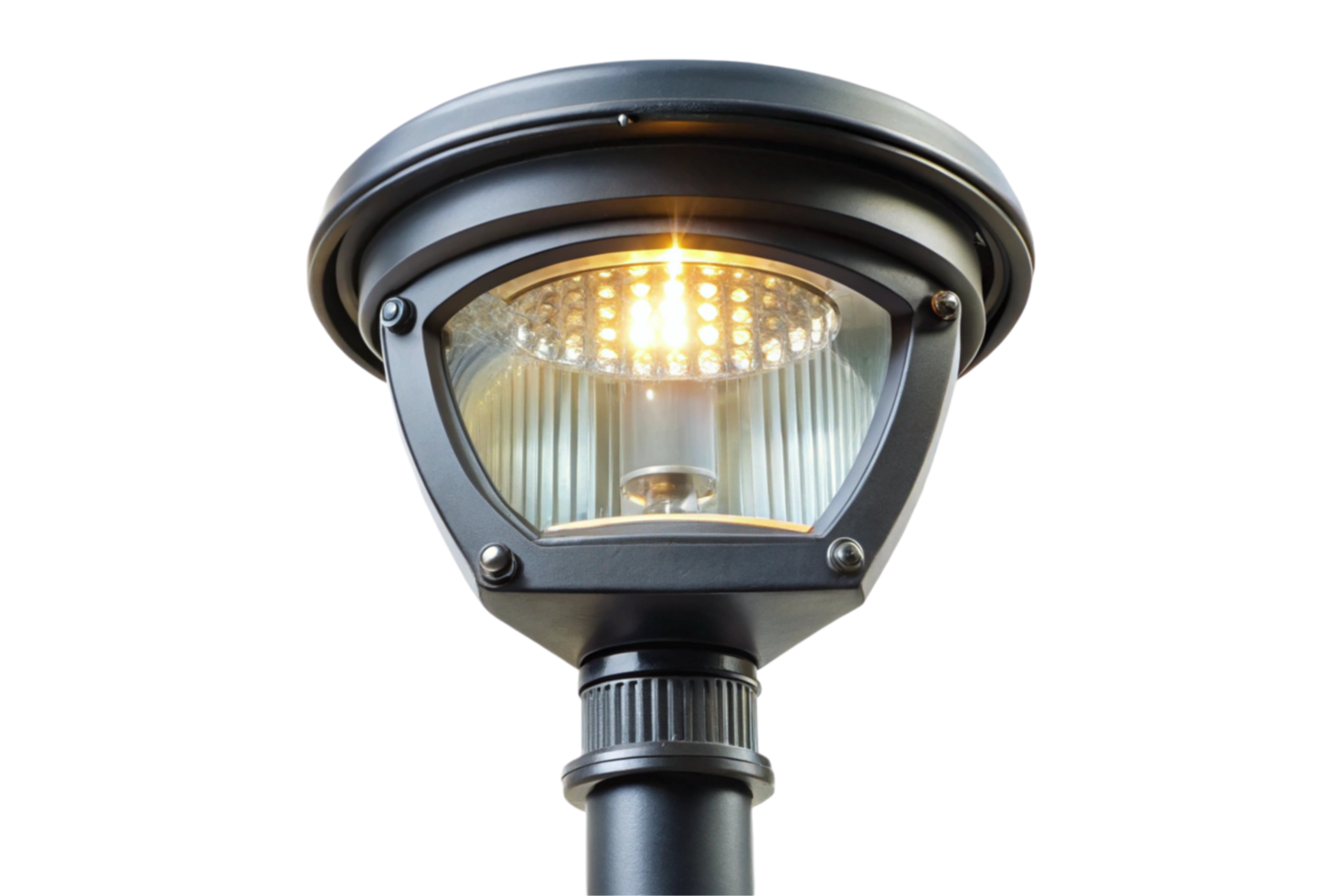Street light with LED components and clear glass cover, isolated on Transparent Background for infrastructure and lighting themes png