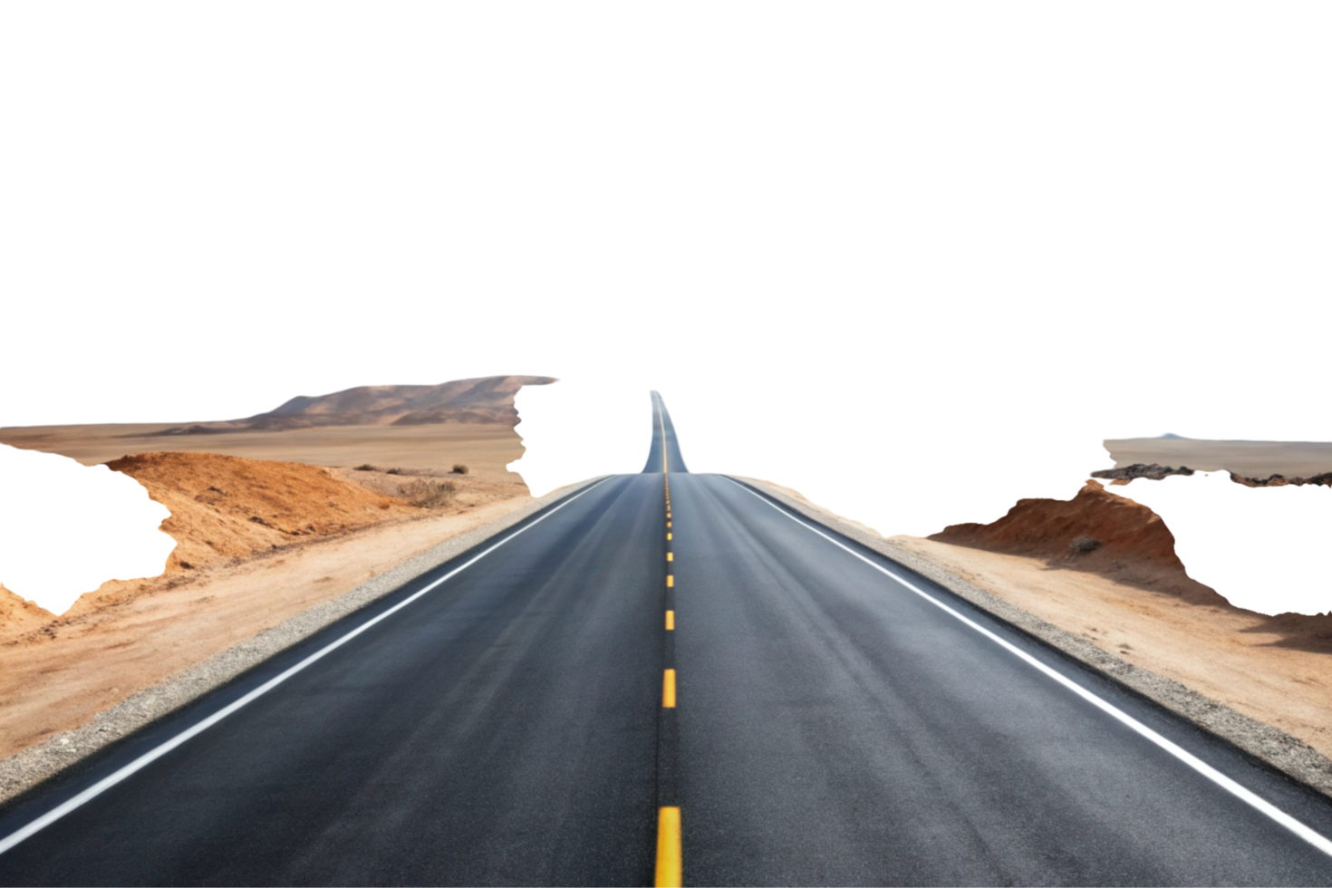 Long desert highway stretching to the horizon with clear blue sky and scattered clouds, symbolizing freedom and journey png