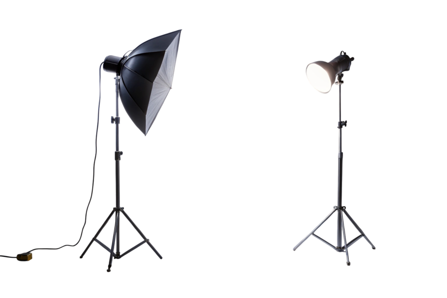 Professional studio lighting setup with softbox and spotlight on a clean Transparent Background for photography or videography png