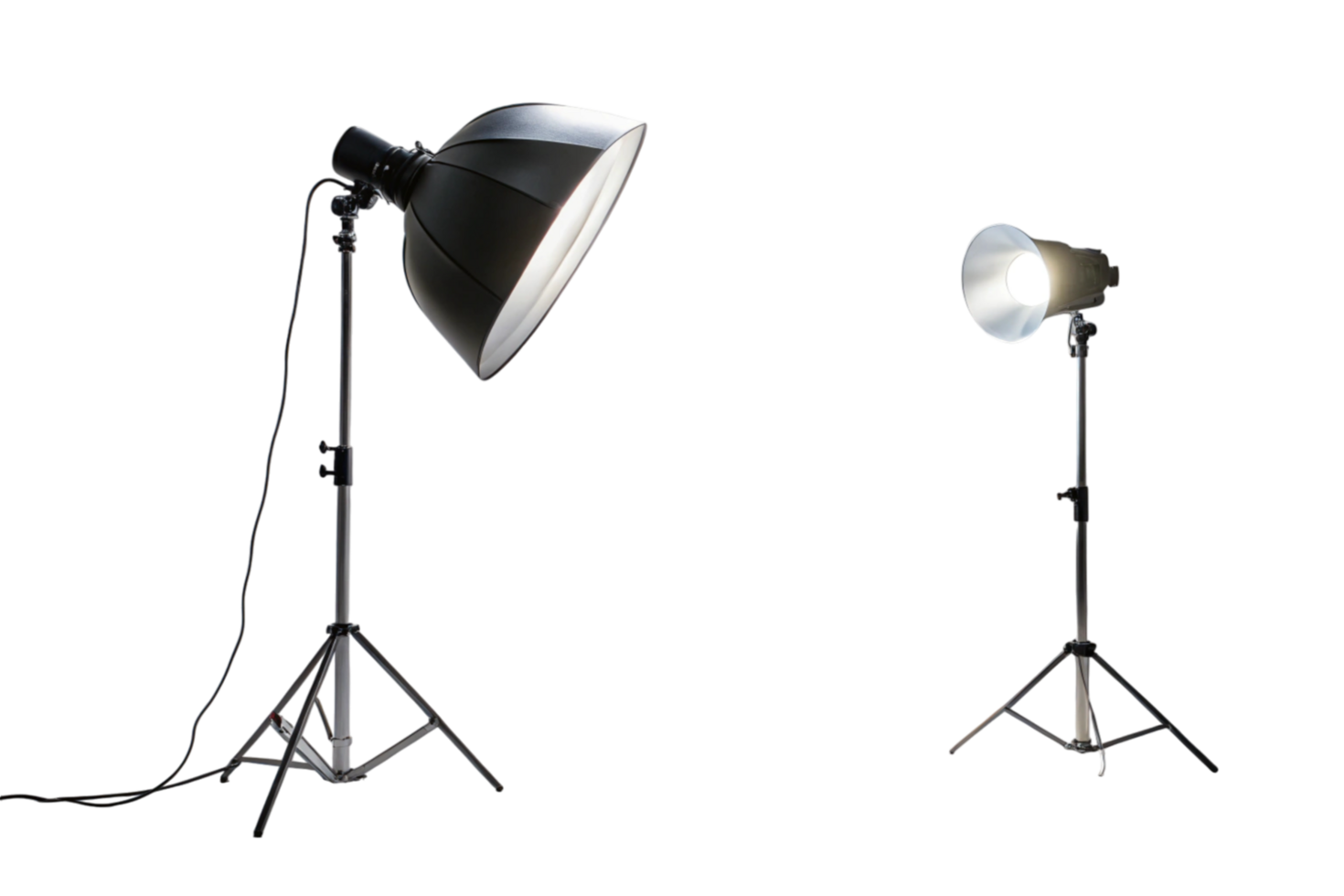 Modern photography studio lighting arrangement with softbox and spotlight, highlighting professional equipment setup png