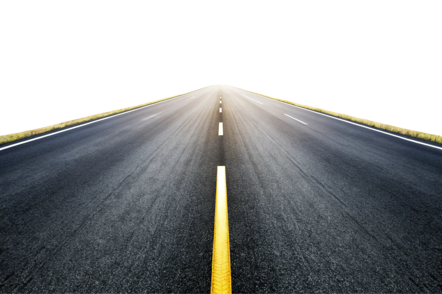 Long empty road extending to infinity, bordered by green fields and leading to a bright, limitless horizon png