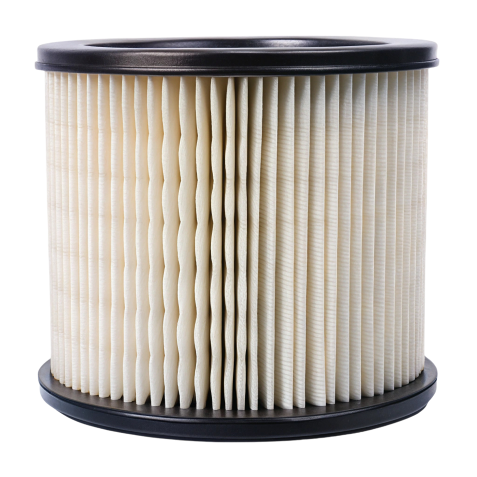 Detailed view of car air filter, isolated on white, designed for efficient removal of dust and contaminants png