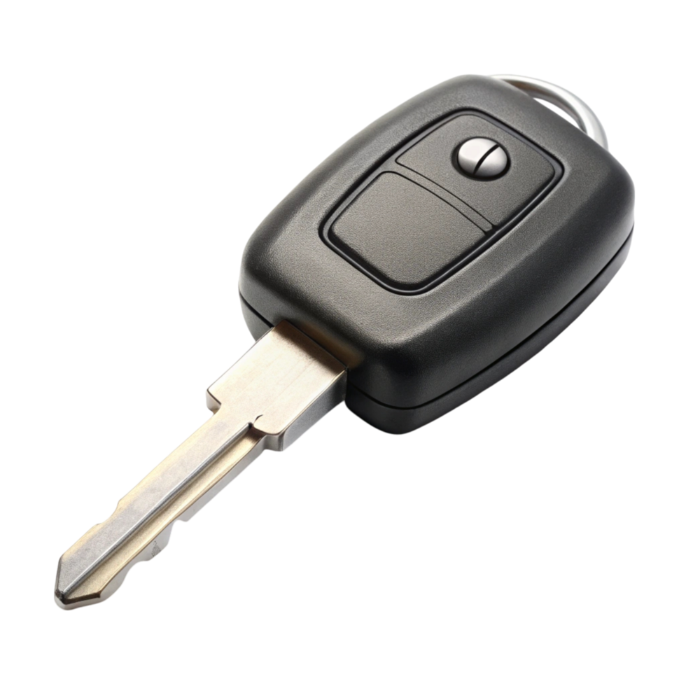 Modern car key with remote control buttons, isolated on a clean Transparent Background, showing sleek black design png