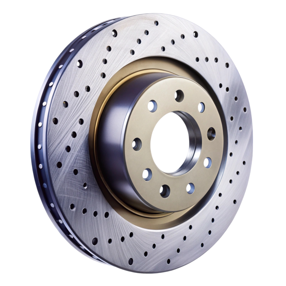 Ventilated and drilled brake rotor designed for superior heat dissipation and smooth braking performance png