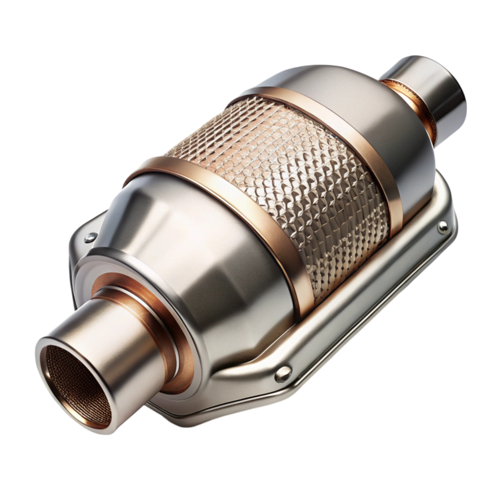metallic catalytic converter for vehicle exhaust system, isolated on clean Transparent Background png