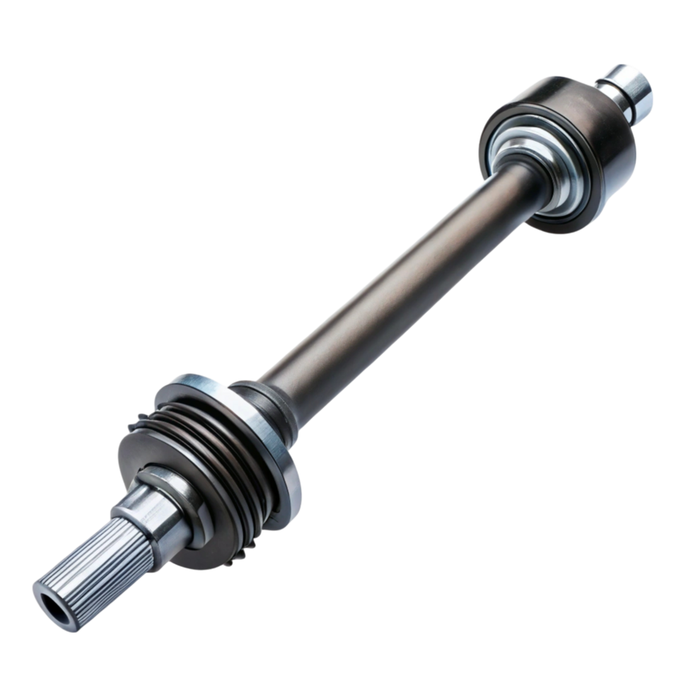 Detailed view of metal drive shaft, essential part of vehicle drivetrain for smooth rotational motion png
