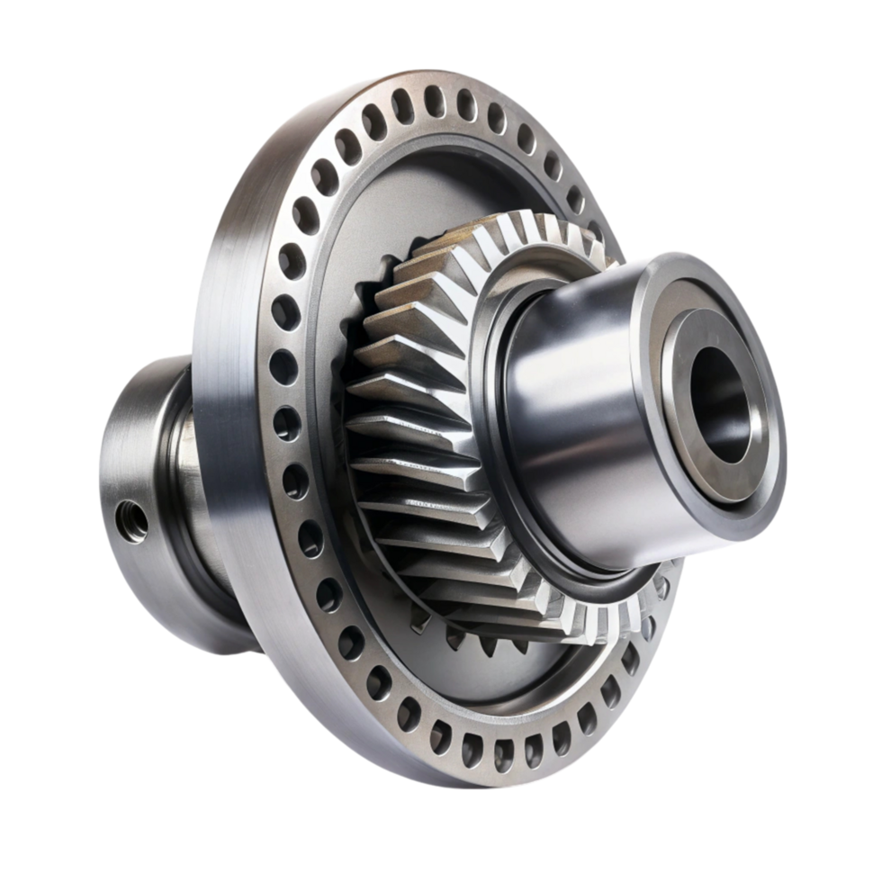Automotive differential component showcasing detailed machining and polished metal surface. png