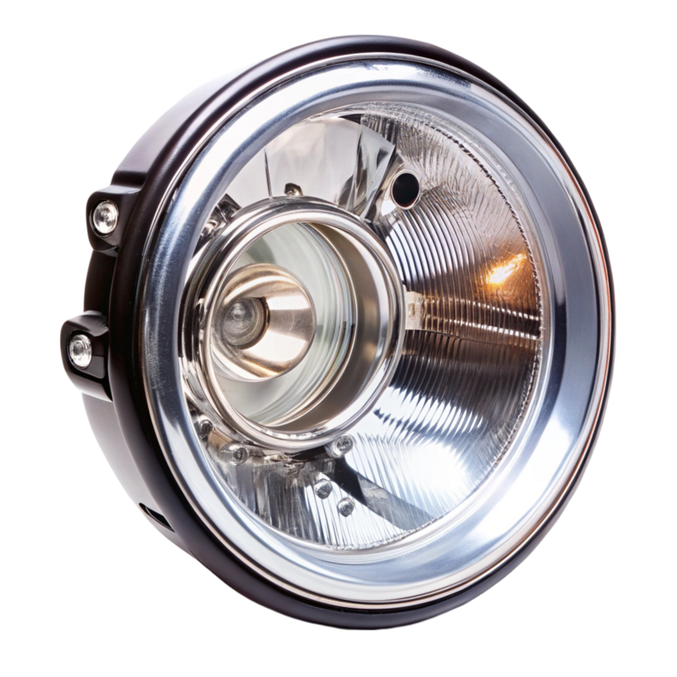 Classic round automotive headlight isolated on Transparent Background ideal for vehicle front lighting png