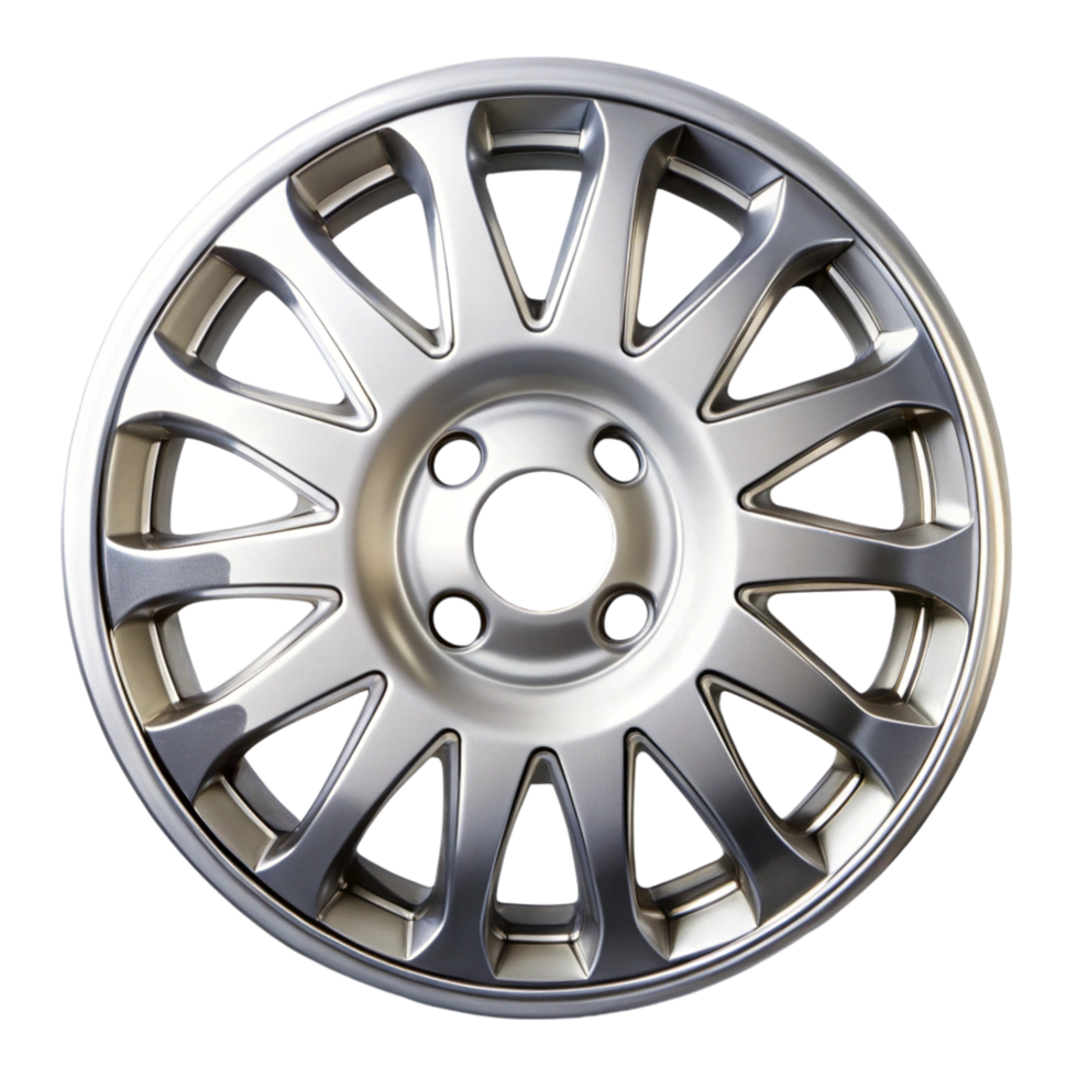 Close up of silver hubcap design suitable for car wheels and vehicle customization png