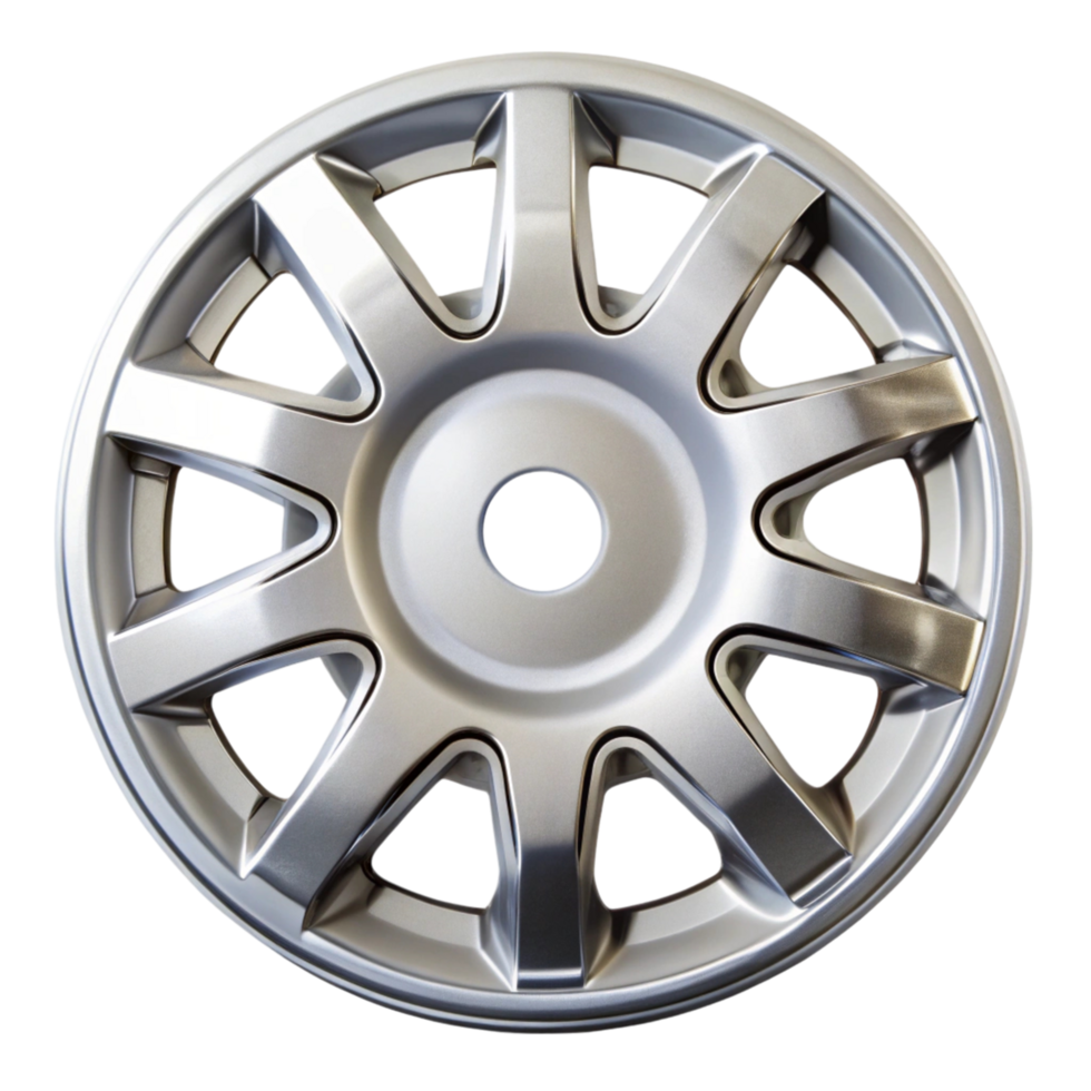 Stylish silver car hubcap isolated on Transparent Background ideal for automotive wheels and tire accessories png