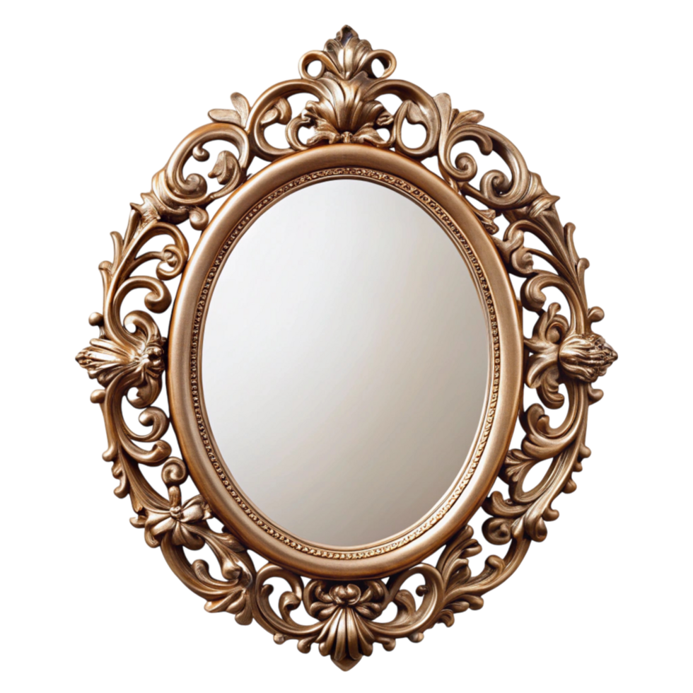 Decorative wall mirror with floral accents and oval shape ideal for adding a touch of luxury png