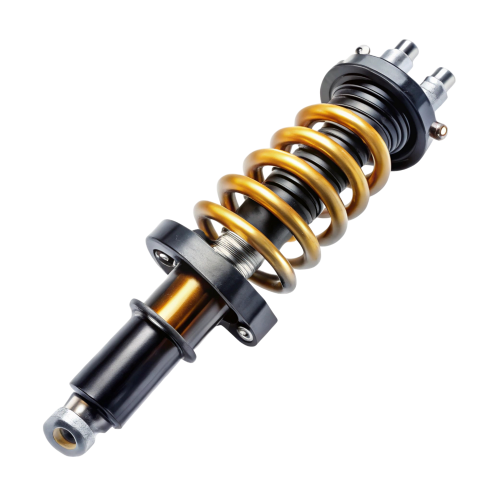 Close up of shock absorber suspension system component perfect for automotive repair and performance upgrade png