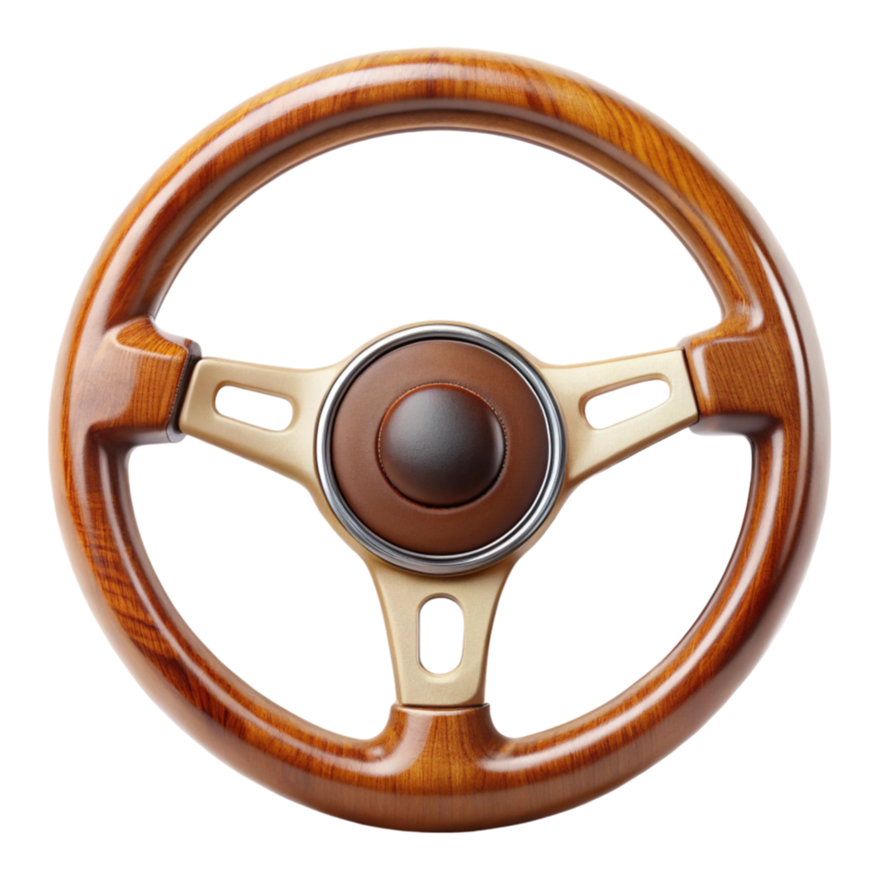 Automotive steering wheel with ergonomic design and wooden accents isolated ideal for vehicle customization png