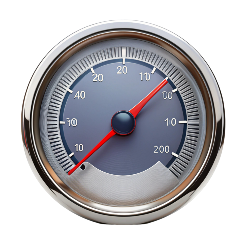 Modern car speedometer gauge with clear display and red needle isolated on Transparent Background png