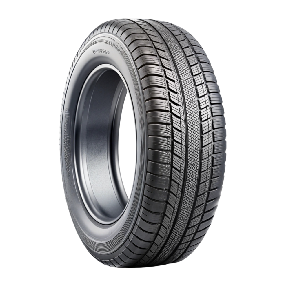 Black automotive tire with detailed sidewall and tread pattern ideal for smooth driving and performance png