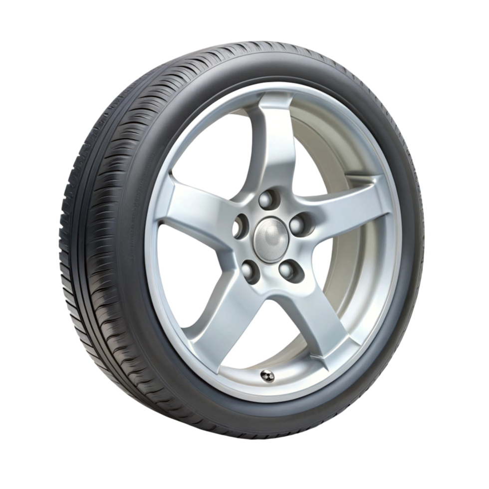 Alloy car wheel with rubber tire isolated on Transparent Background ideal for automotive repair and replacement png