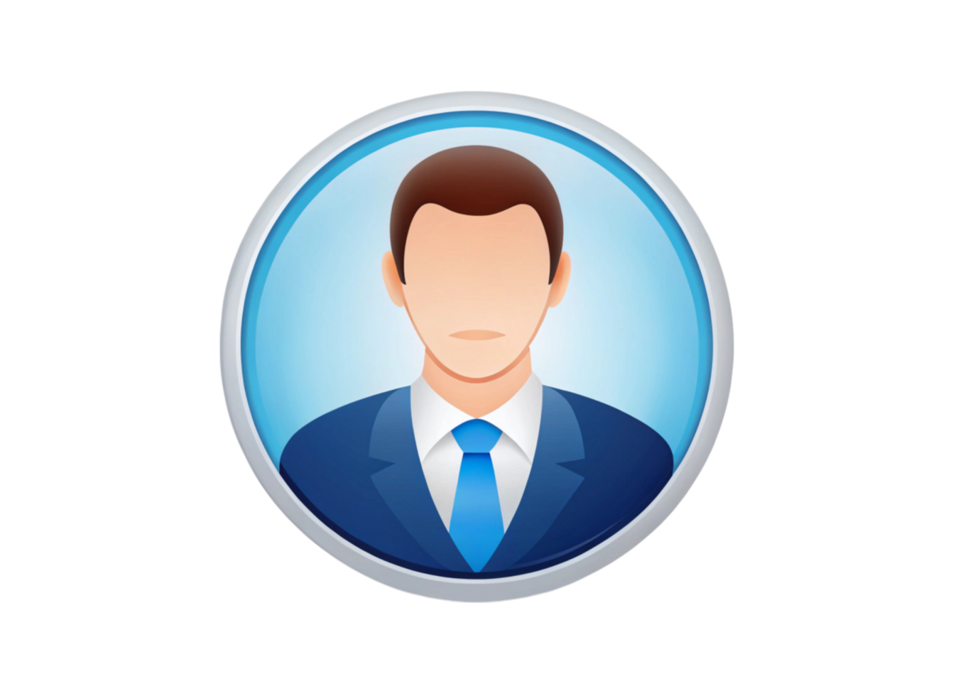 Professional avatar icon featuring a man in a suit with a blue tie, framed in a circular design on a Transparent Background png