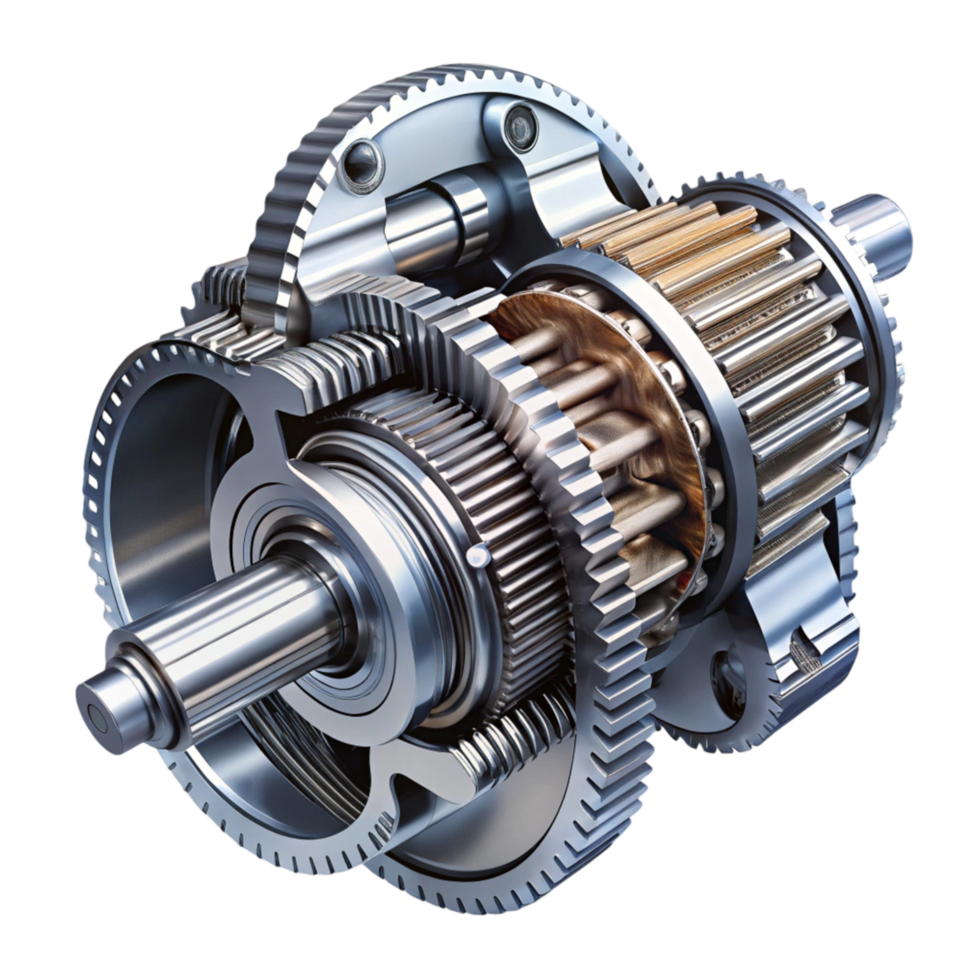 Metal transmission gearbox assembly isolated on Transparent Background perfect for automotive industry use png