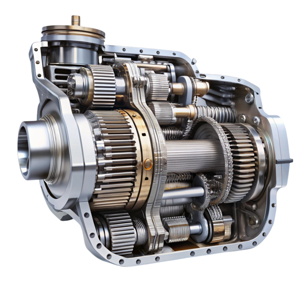 Complex car transmission gear system close up suitable for vehicle maintenance and mechanical engineering png