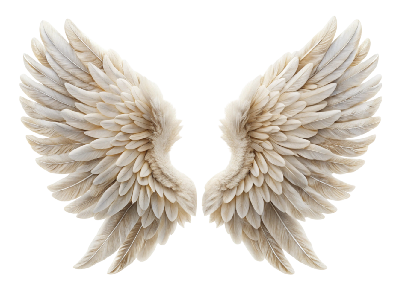 Beautifully detailed angel wings with soft, feathered layers against a clean Transparent Background, symbolizing purity and grace png