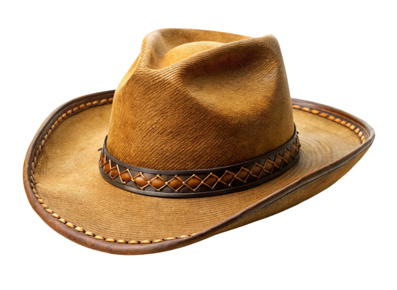 Classic cowboy hat with leather details on Transparent Background, symbolizing Western style and rugged craftsmanship png