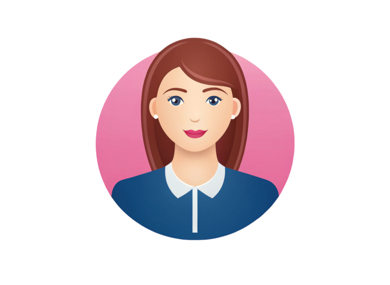 Flat design female avatar icon with blue shirt simple and professional look isolated on white png