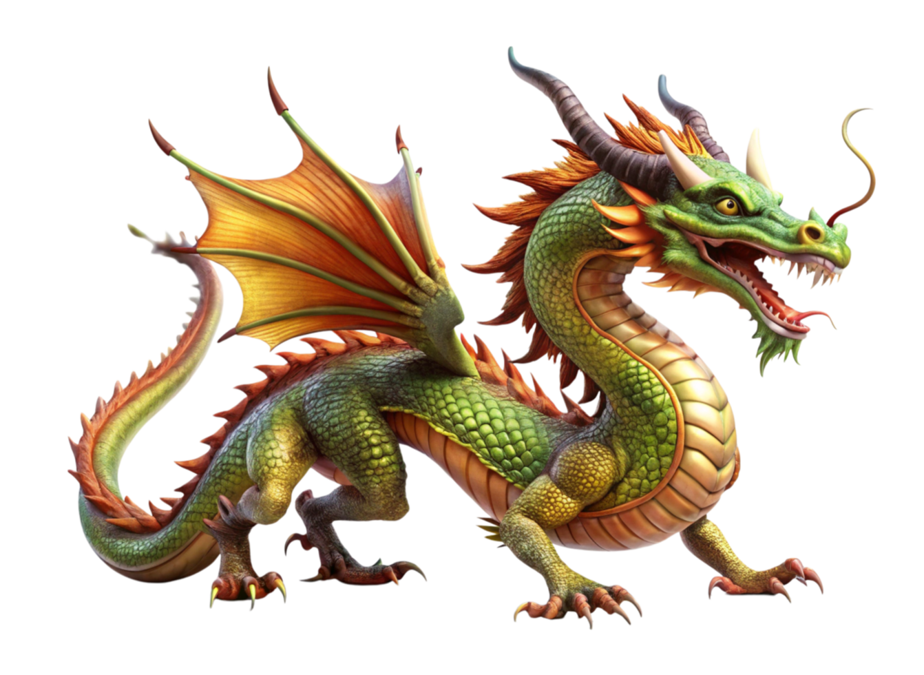 Chinese style dragon with vibrant colors and sharp claws isolated on a Transparent Background png
