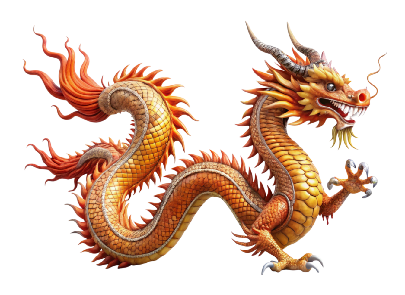 Fierce fantasy dragon with long body and intricate scales isolated on Transparent Background png