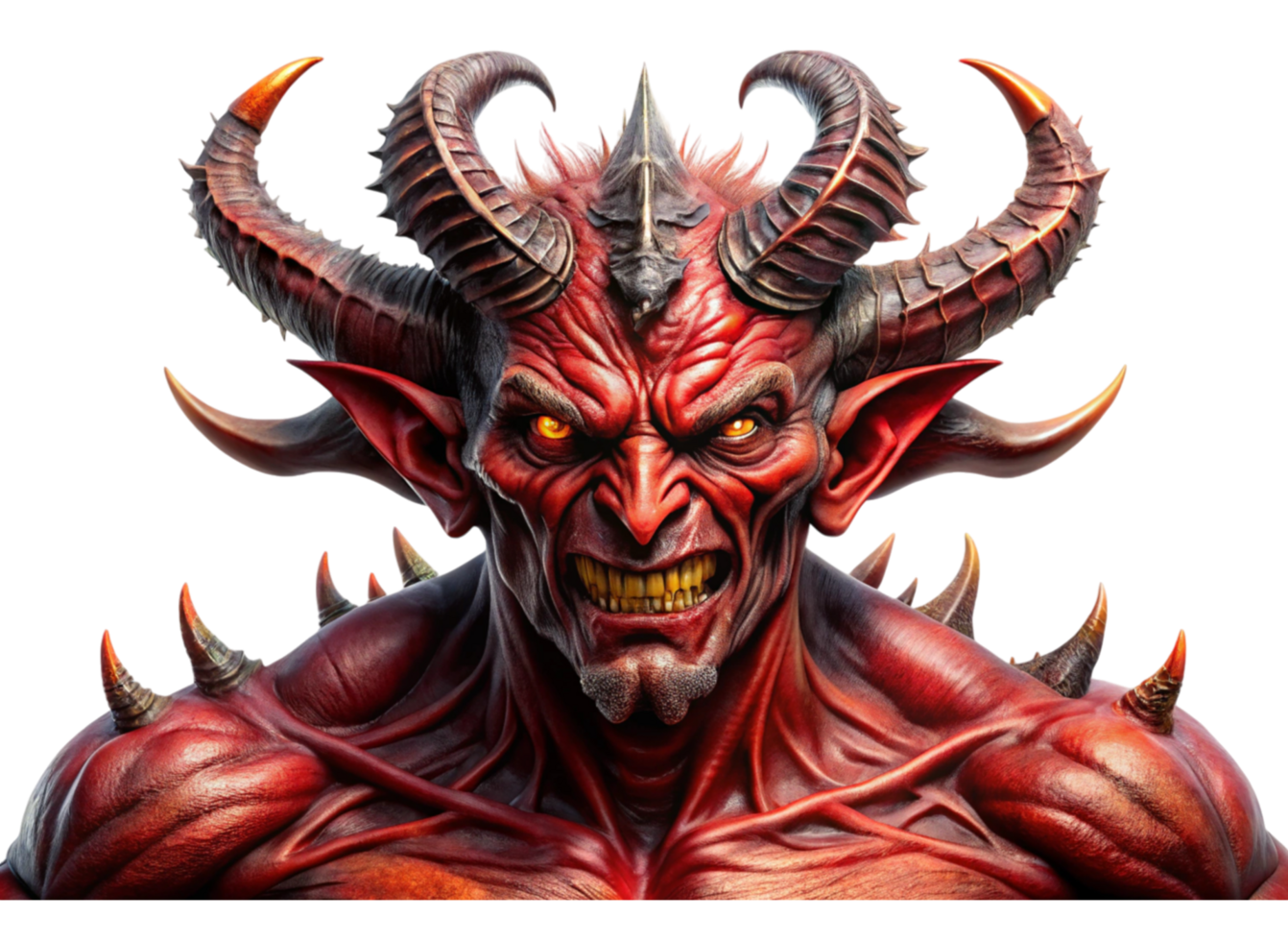Mythical creature with fierce horns, glowing eyes, and a fearsome expression on a Transparent Background png