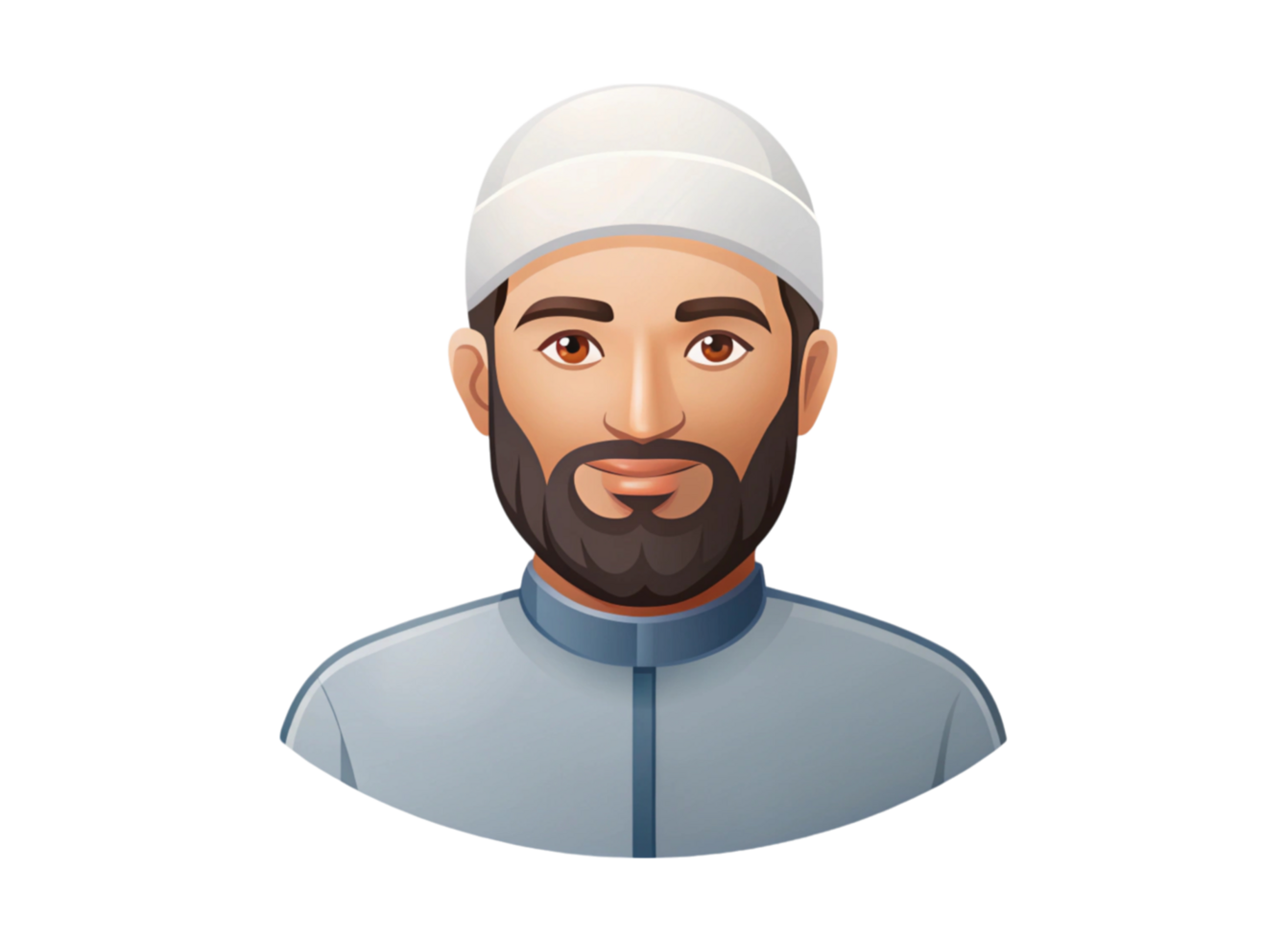 Friendly avatar of a Muslim man in traditional clothing with a welcoming expression, ideal for profile representation png