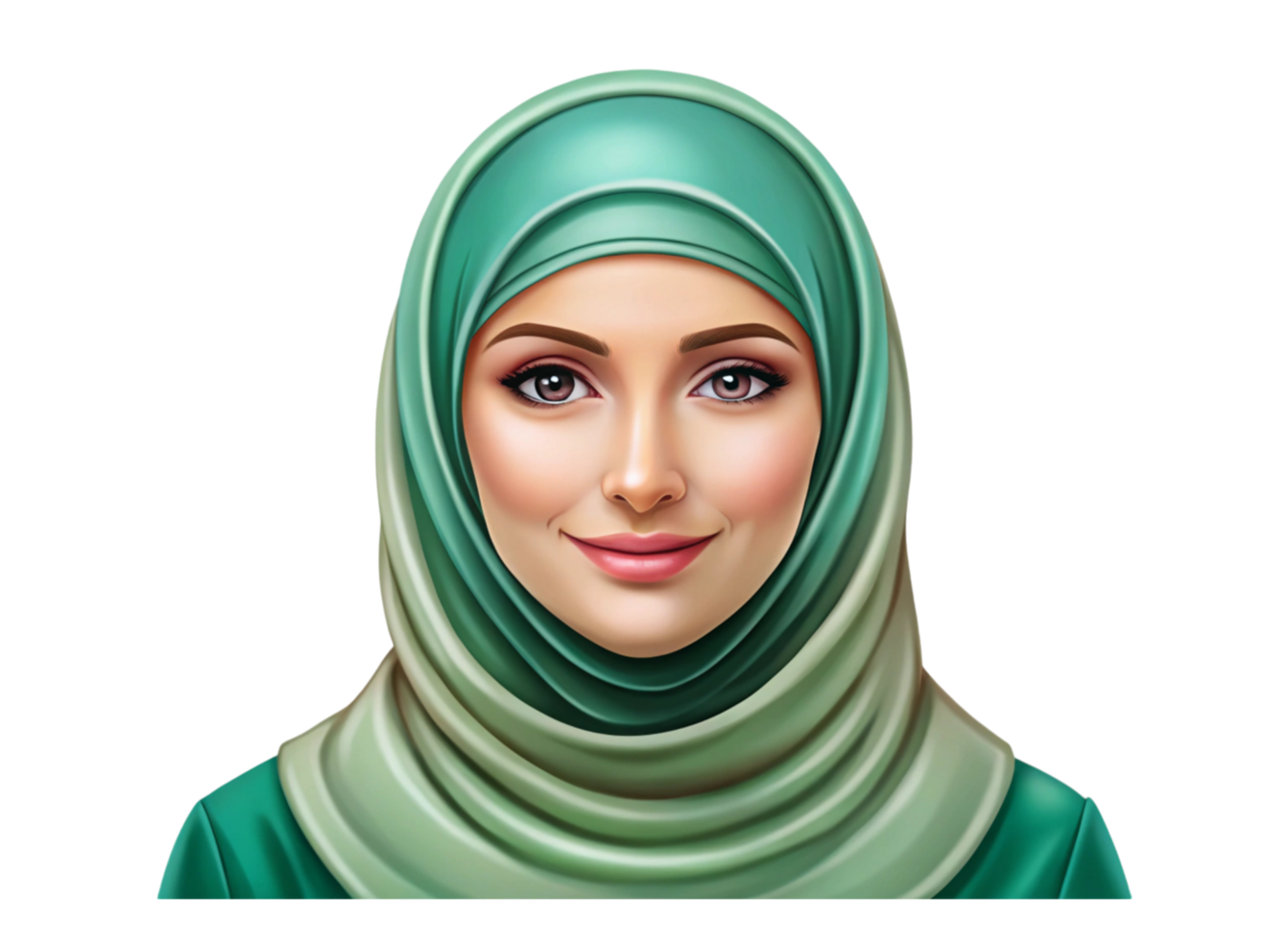 Charming avatar of a young Muslim woman in hijab, with a warm expression, designed for identity and representation png