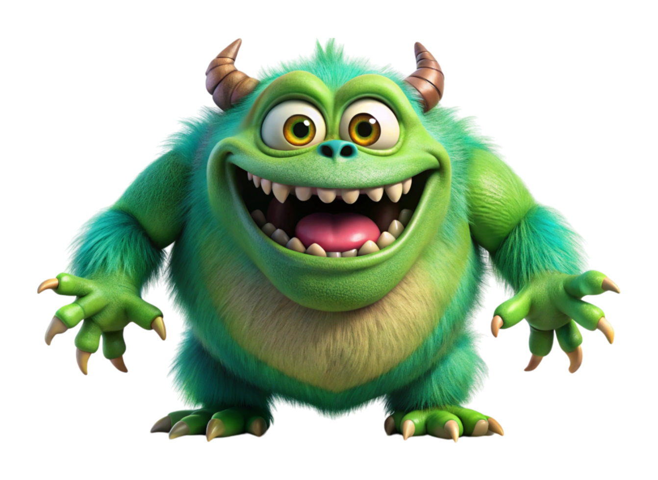 Cheerful Cartoon Monster with Big Smile, Colorful Fur, and Claws, Perfect for Kids Illustrations png