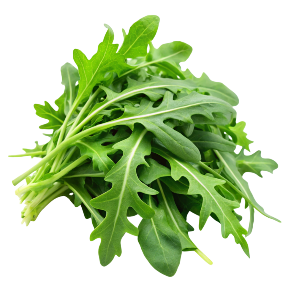 Close up of a pile of fresh arugula leaves on a clean Transparent Background, perfect for salads and healthy meals png