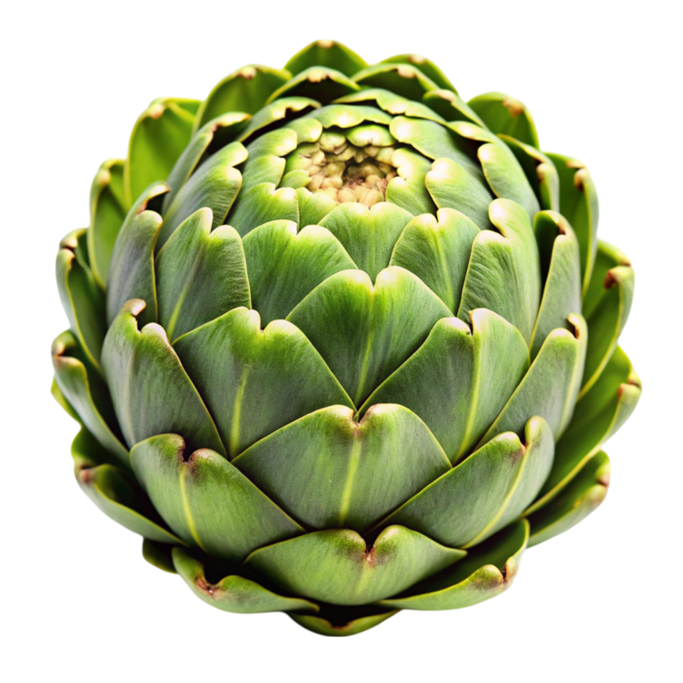 Fresh whole artichoke isolated on a Transparent Background, showcasing its green petals and natural texture png