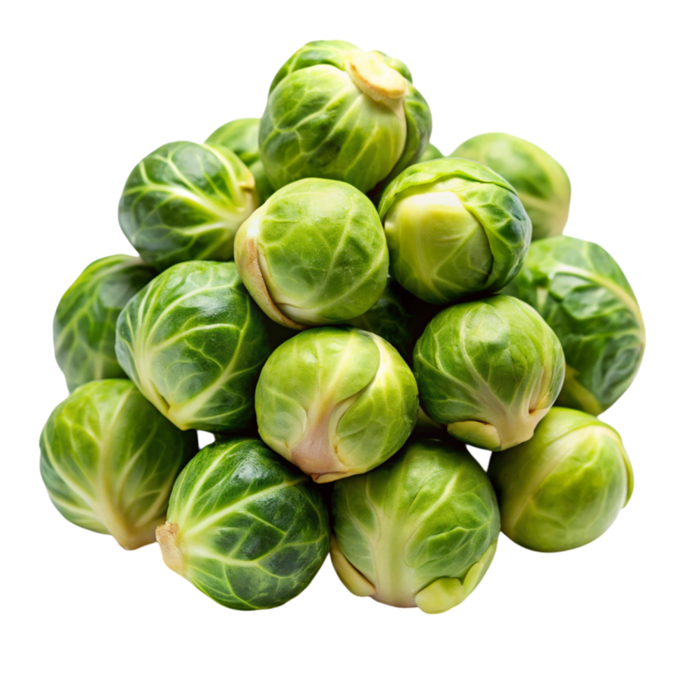Fresh, green Brussels sprouts pile isolated on a clean Transparent Background, showing vibrant colors and crisp texture png