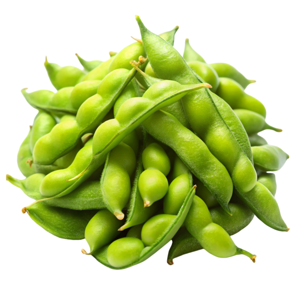 Fresh green edamame pods arranged on a clean Transparent Background, showcasing their vibrant color and texture png