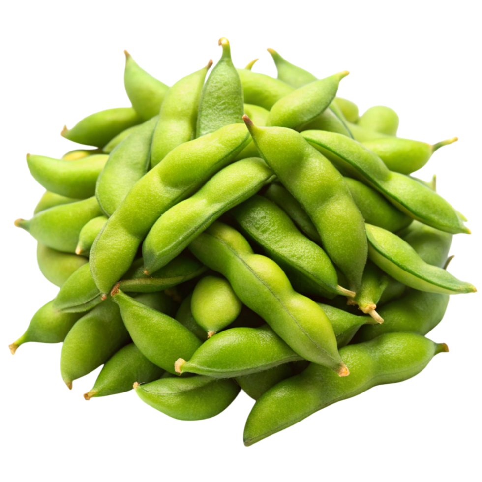 Healthy and nutritious green edamame beans in pods, isolated against a clean Transparent Background png