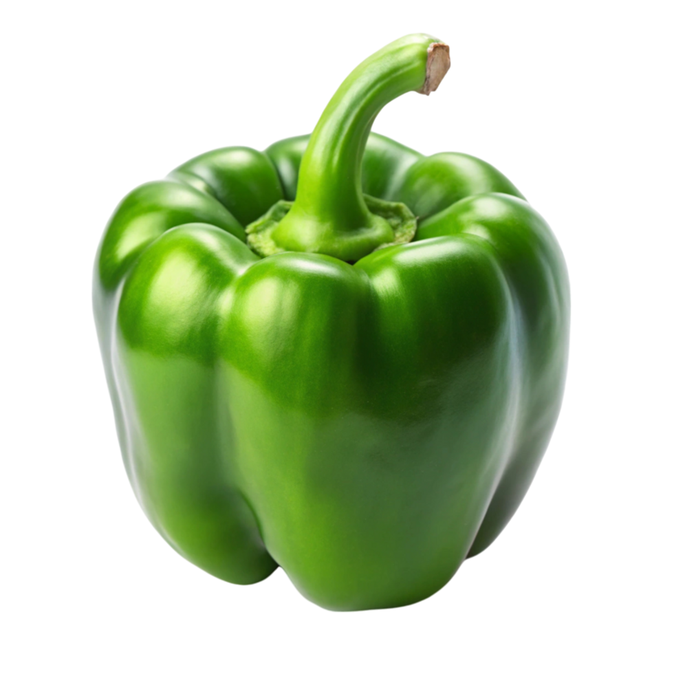 Crisp green bell pepper with shiny skin, isolated on a Transparent Background, perfect for healthy recipes and snacks png