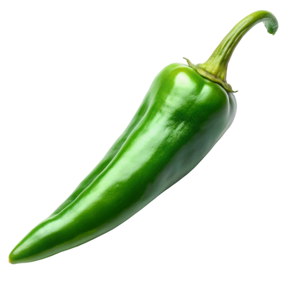 Fresh and glossy green chili pepper isolated on white, versatile and spicy addition to culinary dishes png
