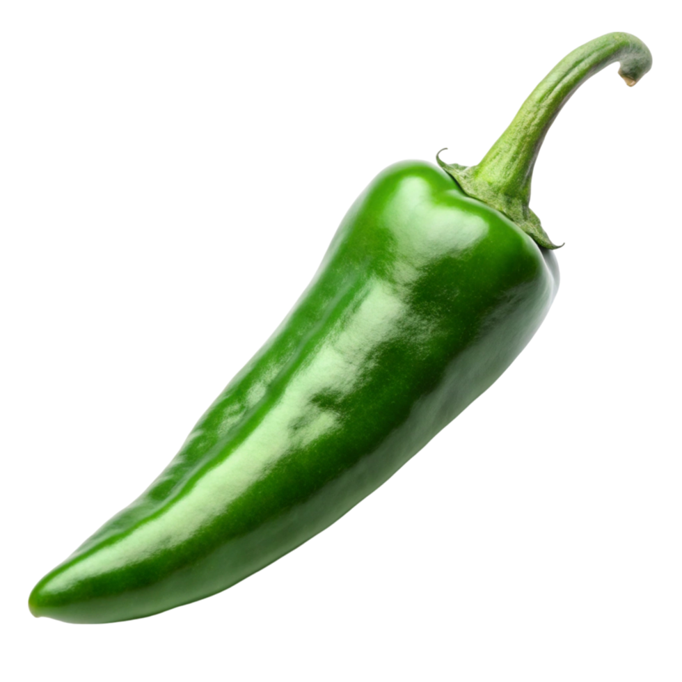 Bright green chili pepper with shiny skin, isolated on a Transparent Background, perfect for adding heat to recipes png
