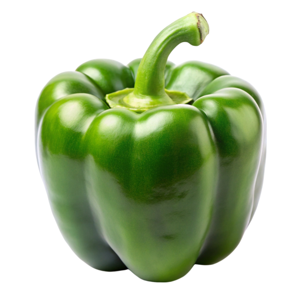 Single green bell pepper on Transparent Background, fresh and nutritious vegetable with a glossy, firm texture png